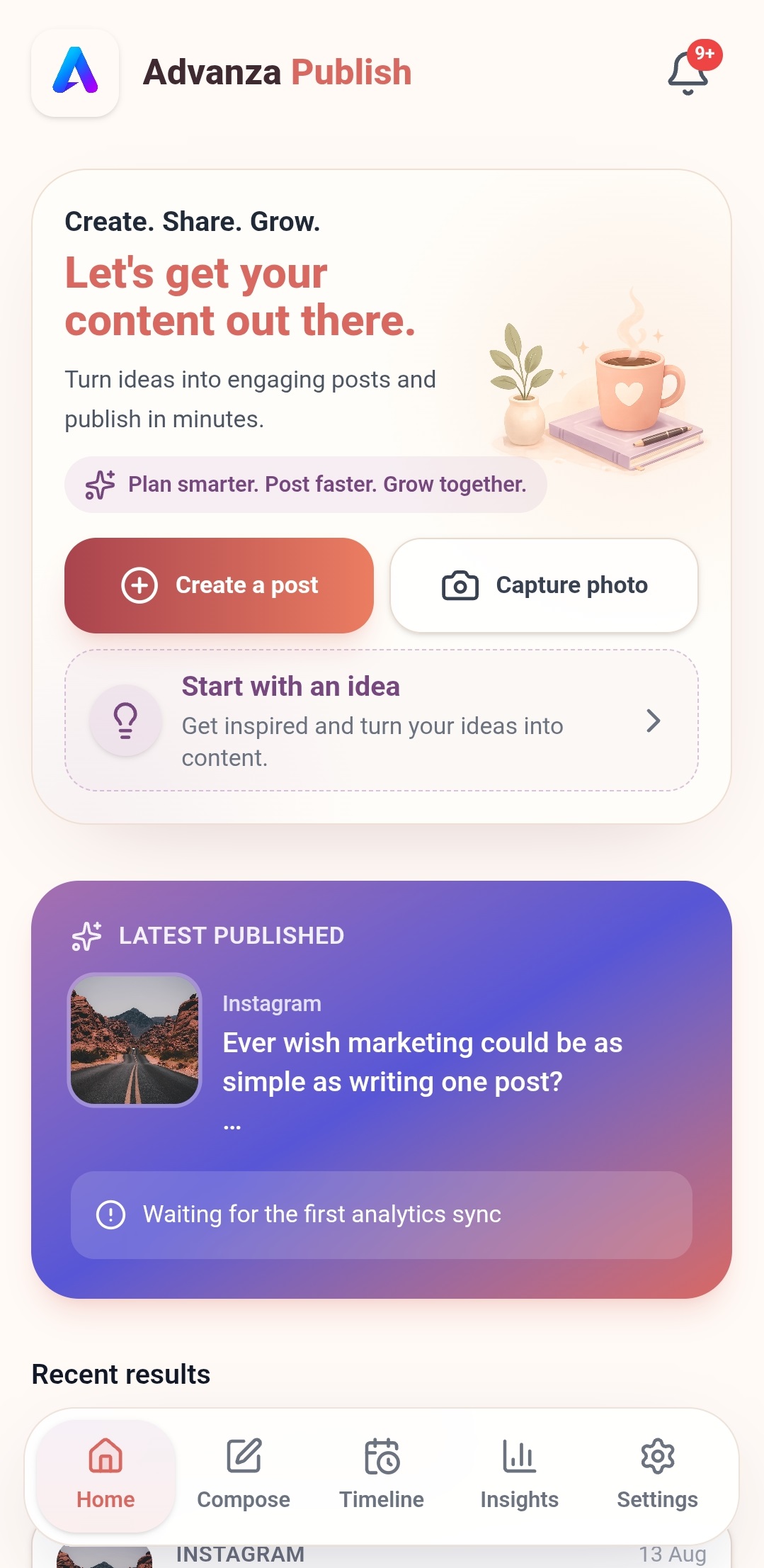 Approving a set of social posts from the Advanza mobile app