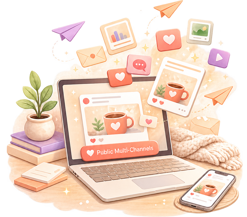 A laptop and phone showing posts and emails ready for approval