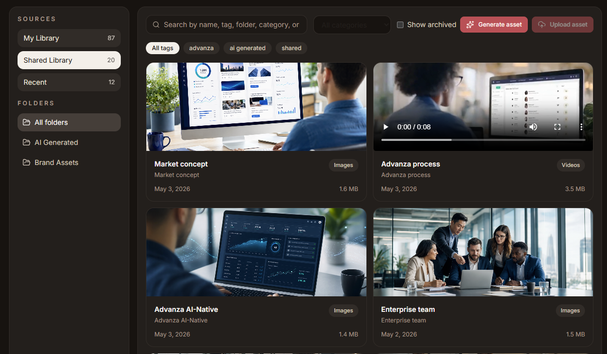 Advanza media library workspace