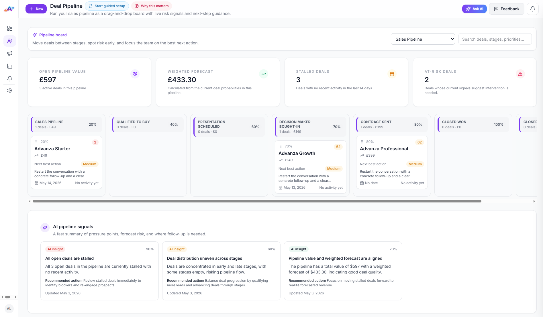 Advanza deal pipeline view